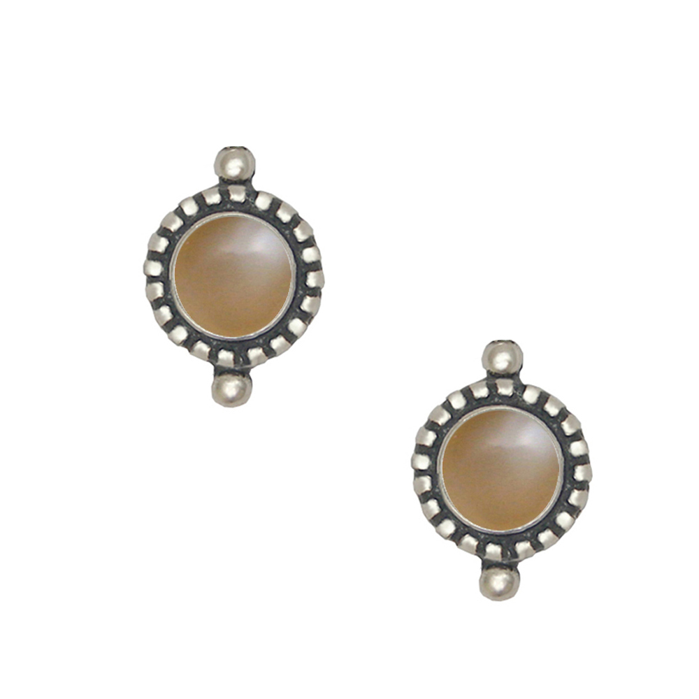 Sterling Silver Petite Peach Moonstone Post Stud Earrings